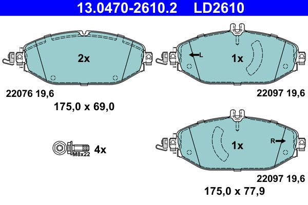 Zestaw klocków hamulcowych, hamulce tarczowe ATE 13.0470-2610.2