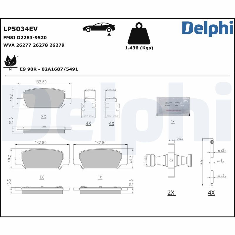 Zestaw klocków hamulcowych, hamulce tarczowe DELPHI LP5034EV