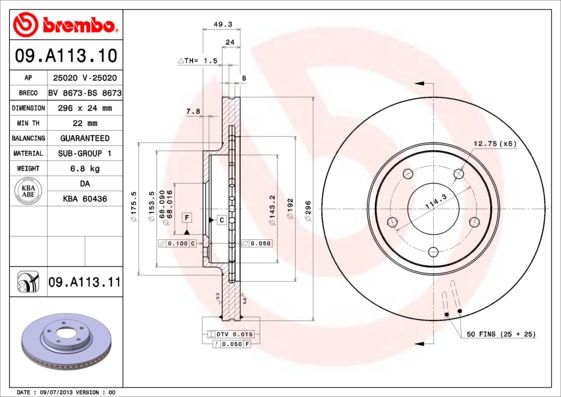 Tarcza hamulcowa BREMBO 09.a113.11