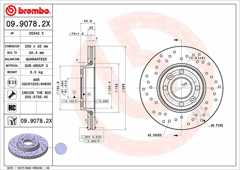 Tarcza hamulcowa BREMBO 09.9078.2X