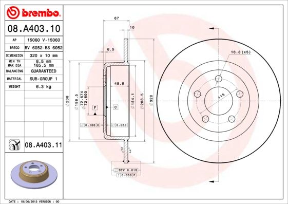 Tarcza hamulcowa BREMBO 08.A403.11