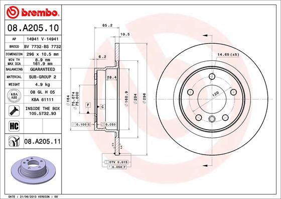 Tarcza hamulcowa BREMBO 08.A205.11