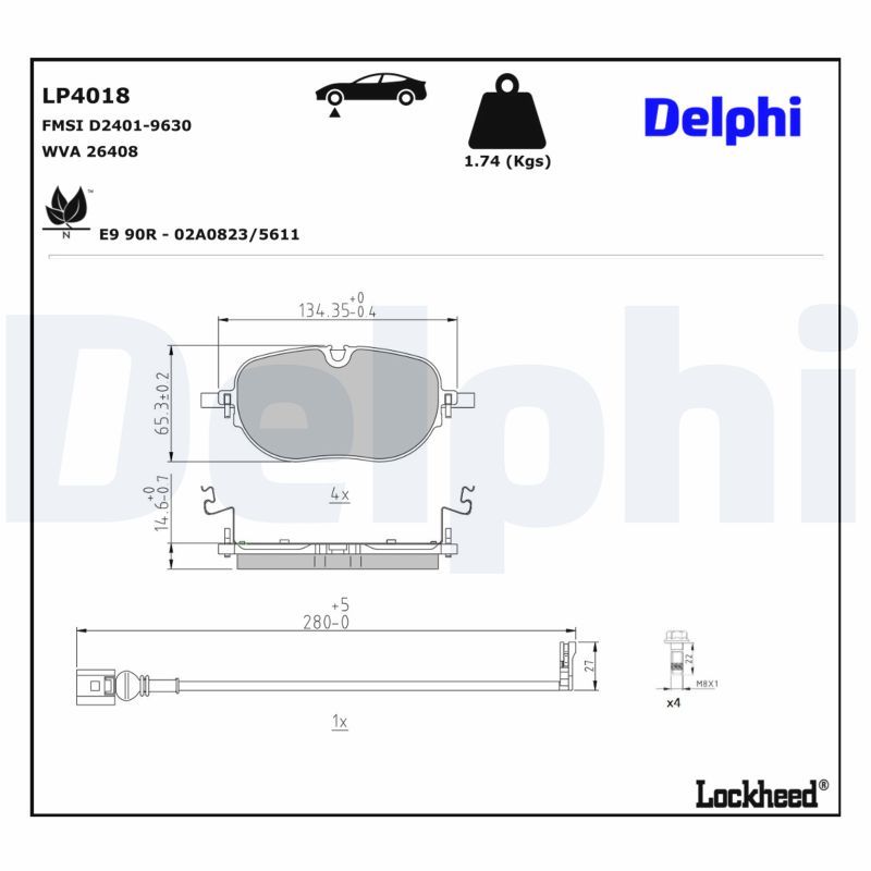 Zestaw klocków hamulcowych, hamulce tarczowe DELPHI LP4018