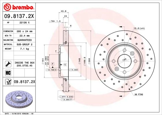 Tarcza hamulcowa BREMBO 09.8137.2X