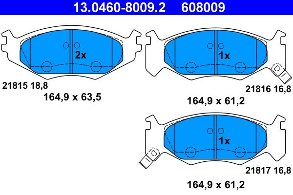 Zestaw klocków hamulcowych, hamulce tarczowe ATE 13.0460-8009.2