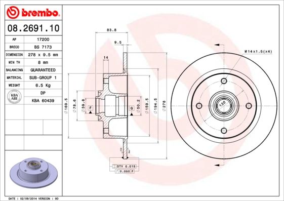 Tarcza hamulcowa BREMBO 08.2691.10
