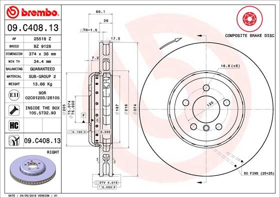 Tarcza hamulcowa BREMBO 09.C408.13