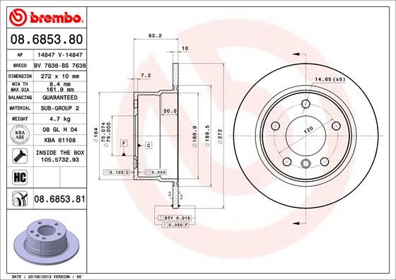 Tarcza hamulcowa BREMBO 08.6853.81