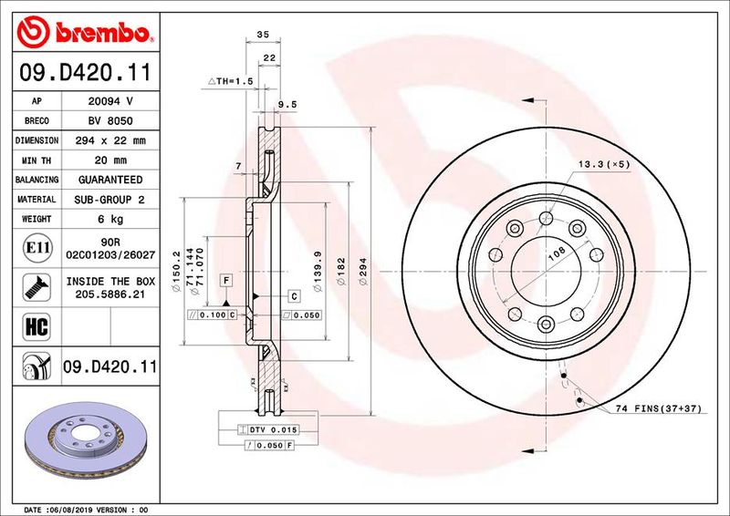 Tarcza hamulcowa BREMBO 09.D420.11