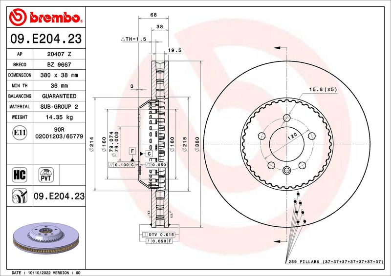 Tarcza hamulcowa BREMBO 09.E204.23