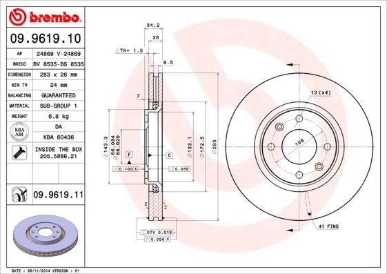 Tarcza hamulcowa BREMBO 09.9619.10