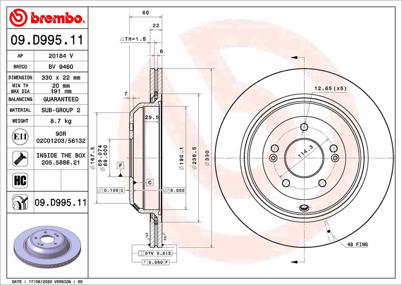 Tarcza hamulcowa BREMBO 09.D995.11
