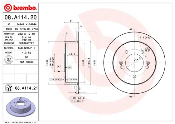 Tarcza hamulcowa BREMBO 08.A114.21