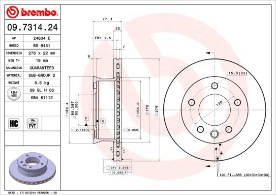 Tarcza hamulcowa BREMBO 09.7314.24