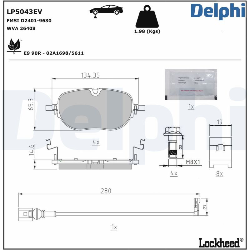 Zestaw klocków hamulcowych, hamulce tarczowe DELPHI LP5043EV