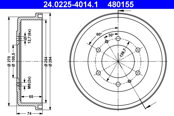 Bęben hamulcowy ATE 24.0225-4014.1