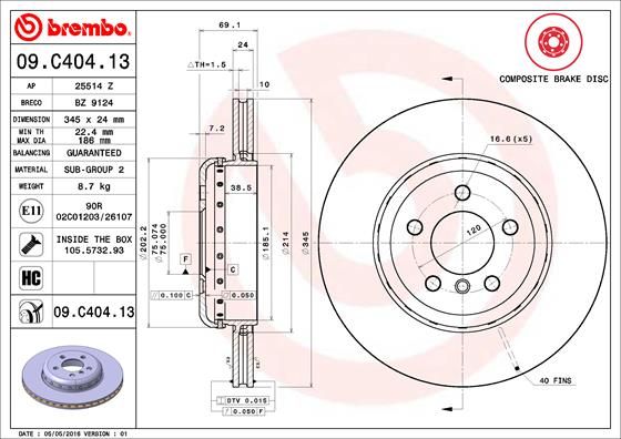 Tarcza hamulcowa BREMBO 09.C404.13