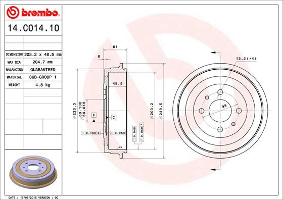 Bęben hamulcowy BREMBO 14.c014.10