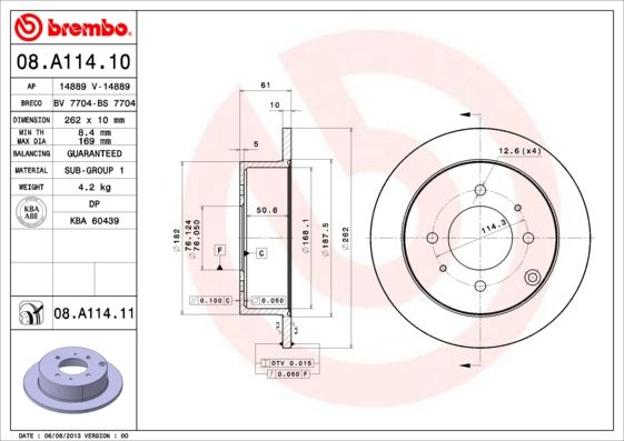 Tarcza hamulcowa BREMBO 08.A114.11