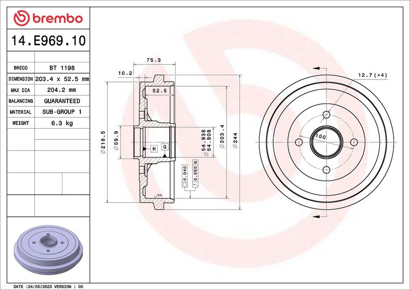 Bęben hamulcowy BREMBO 14.E969.10