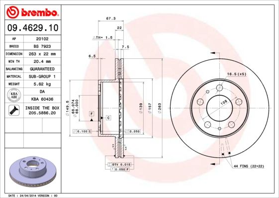 Tarcza hamulcowa BREMBO 09.4629.10