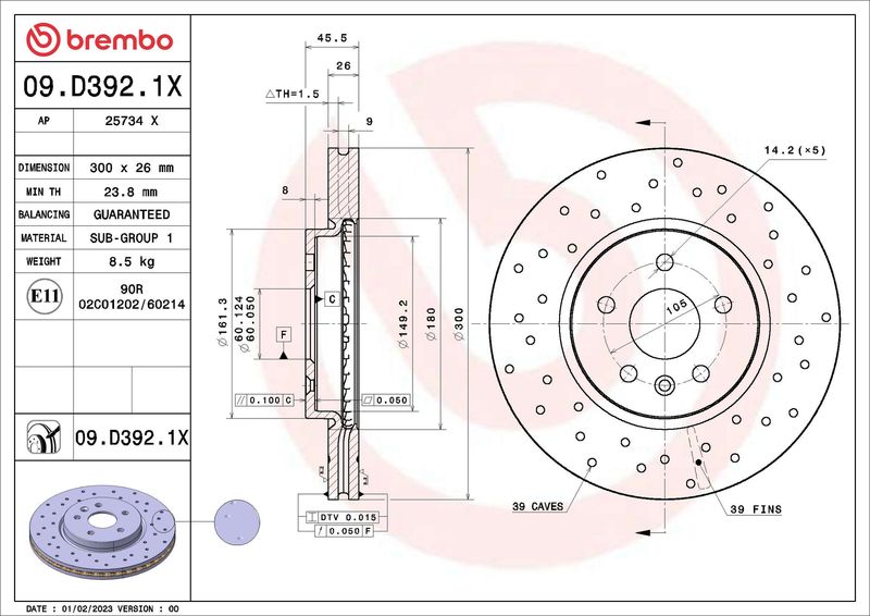 Tarcza hamulcowa BREMBO 09.D392.1X