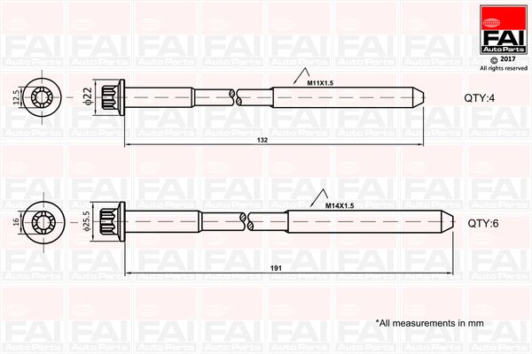 Zestaw śrub głowicy cylindrów FAI AutoParts B1625