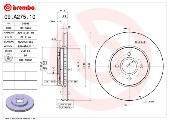 Tarcza hamulcowa BREMBO 09.A275.10
