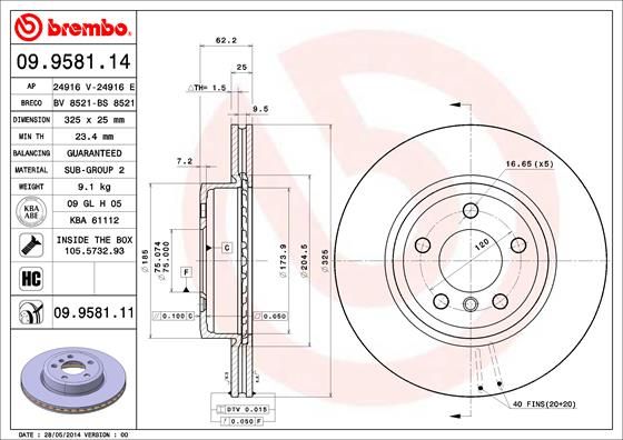 Tarcza hamulcowa BREMBO 09.9581.11