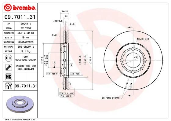 Tarcza hamulcowa BREMBO 09.7011.31