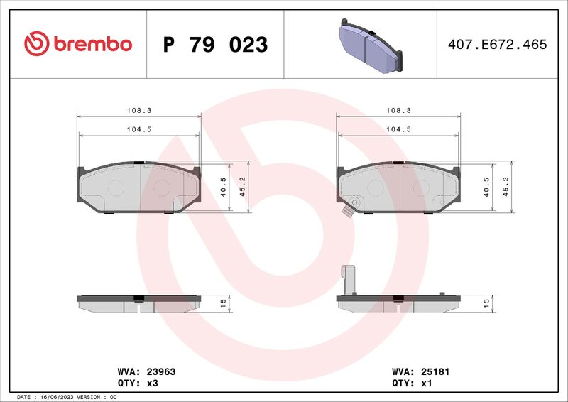 Zestaw klocków hamulcowych, hamulce tarczowe BREMBO P 79 023
