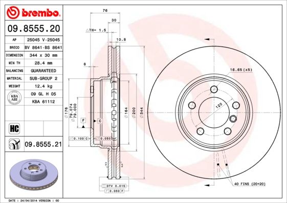 Tarcza hamulcowa BREMBO 09.8555.21