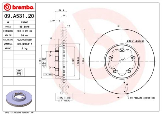 Tarcza hamulcowa BREMBO 09.a531.20