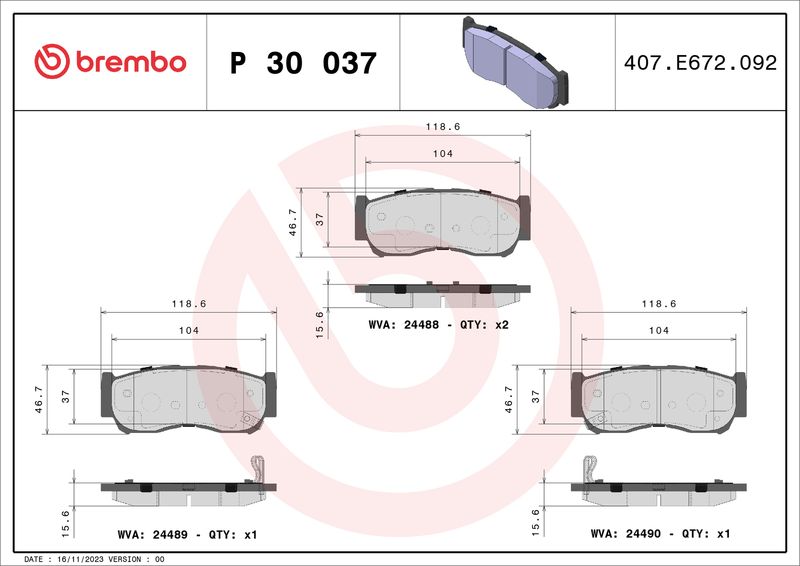 Zestaw klocków hamulcowych, hamulce tarczowe BREMBO P 30 037