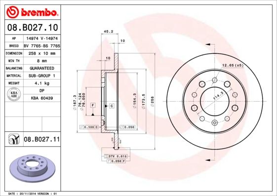 Tarcza hamulcowa BREMBO 08.B027.11