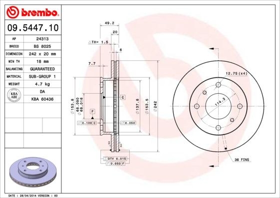 Tarcza hamulcowa BREMBO 09.5447.10
