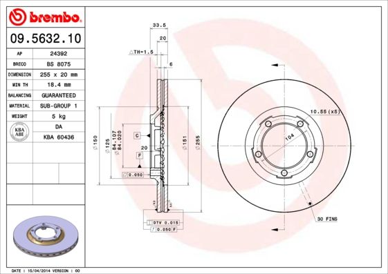 Tarcza hamulcowa BREMBO 09.5632.10