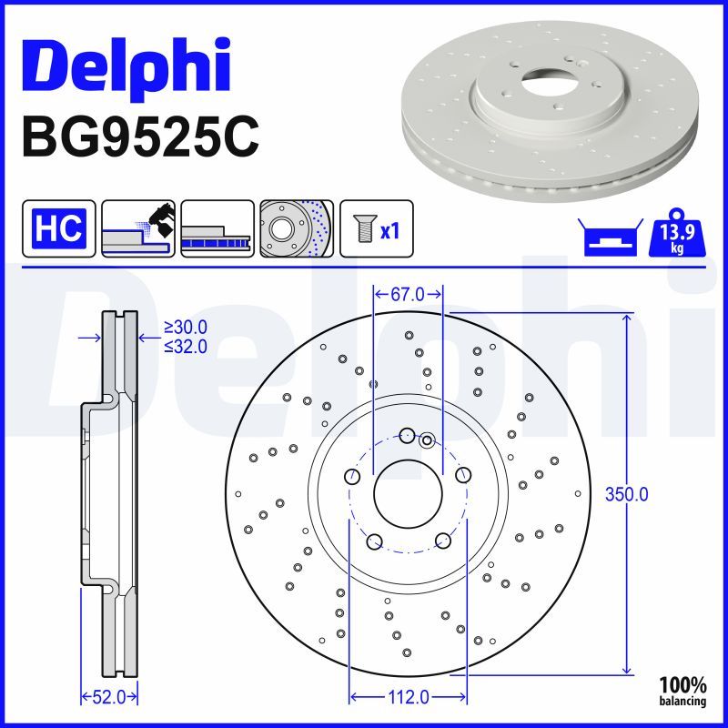 Tarcza hamulcowa DELPHI BG9525C