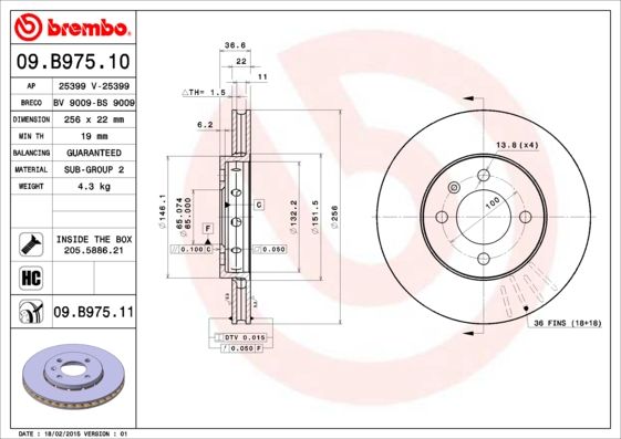 Tarcza hamulcowa BREMBO 09.B975.11