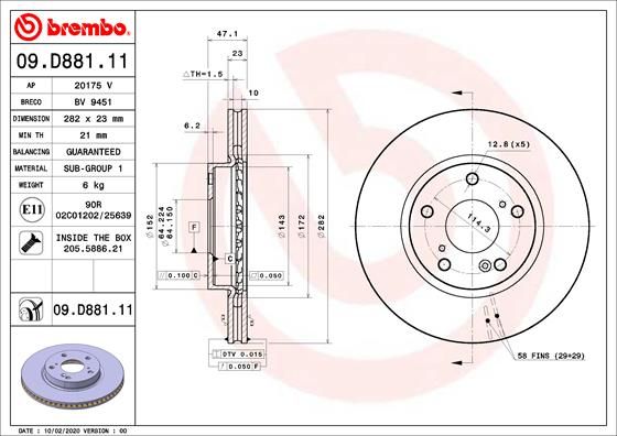 Tarcza hamulcowa BREMBO 09.D881.11
