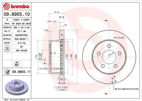 Tarcza hamulcowa BREMBO 09.9905.11