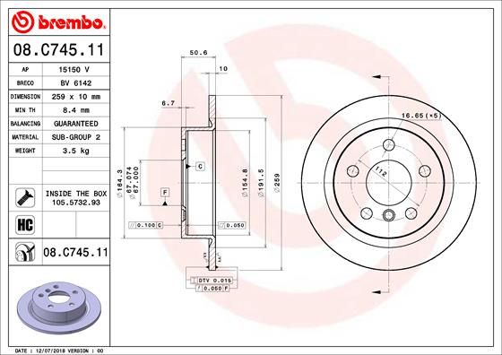 Tarcza hamulcowa BREMBO 08.C745.11