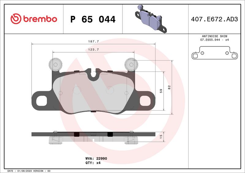 Zestaw klocków hamulcowych, hamulce tarczowe BREMBO P 65 044