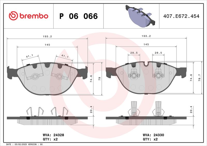 Zestaw klocków hamulcowych, hamulce tarczowe BREMBO P 06 066