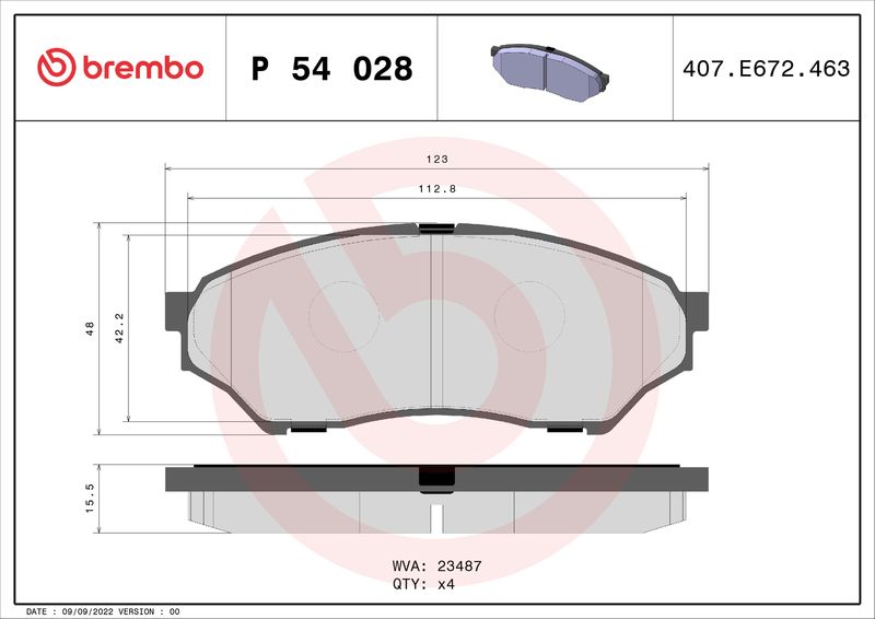Zestaw klocków hamulcowych, hamulce tarczowe BREMBO P 54 028