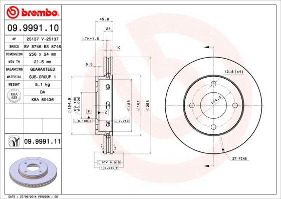 Tarcza hamulcowa BREMBO 09.9991.11