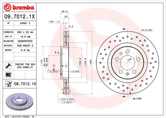 Tarcza hamulcowa BREMBO 09.7012.1X