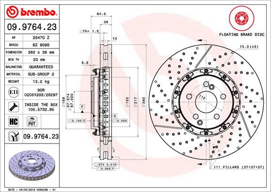 Tarcza hamulcowa BREMBO 09.9764.23