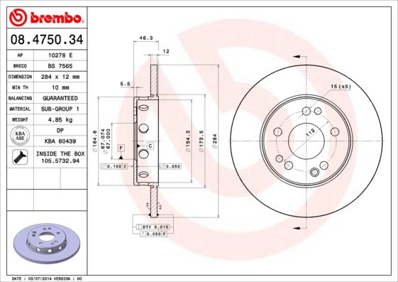 Tarcza hamulcowa BREMBO 08.4750.34