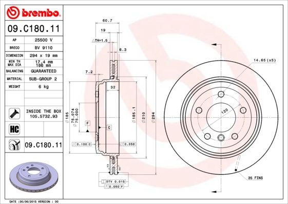 Tarcza hamulcowa BREMBO 09.c180.11